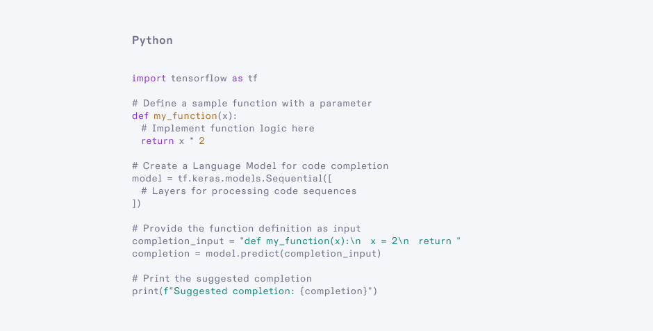 code snippet demonstrating code completion with a deep-learning model