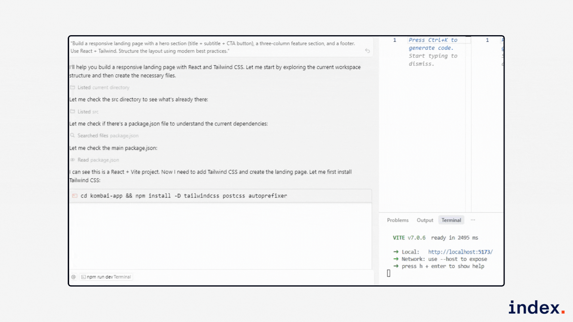 Building a responsive landing page in Kombai