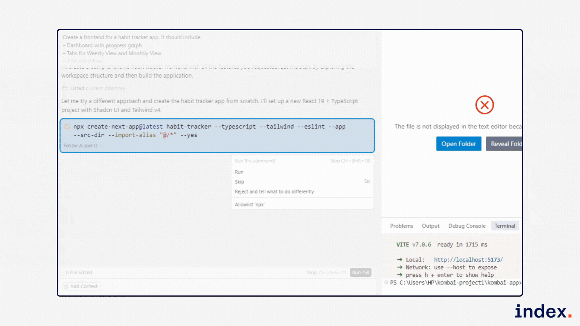 Building AI chatbot interface in Kombai