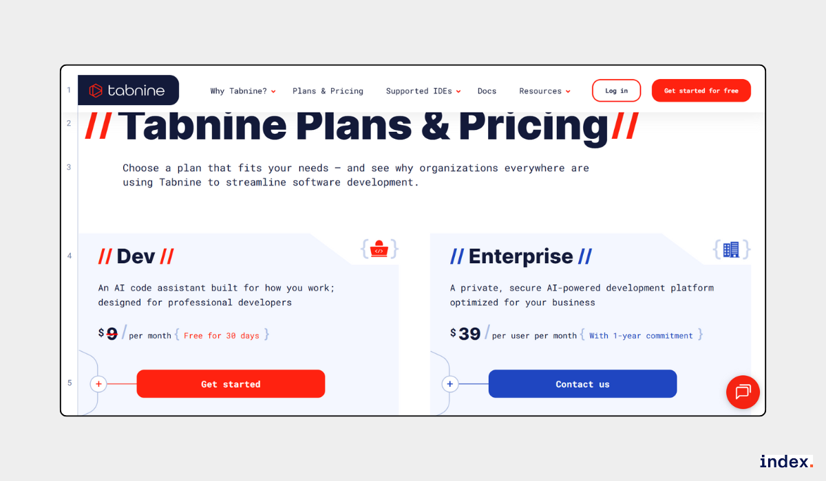 Tabnine plans and pricing