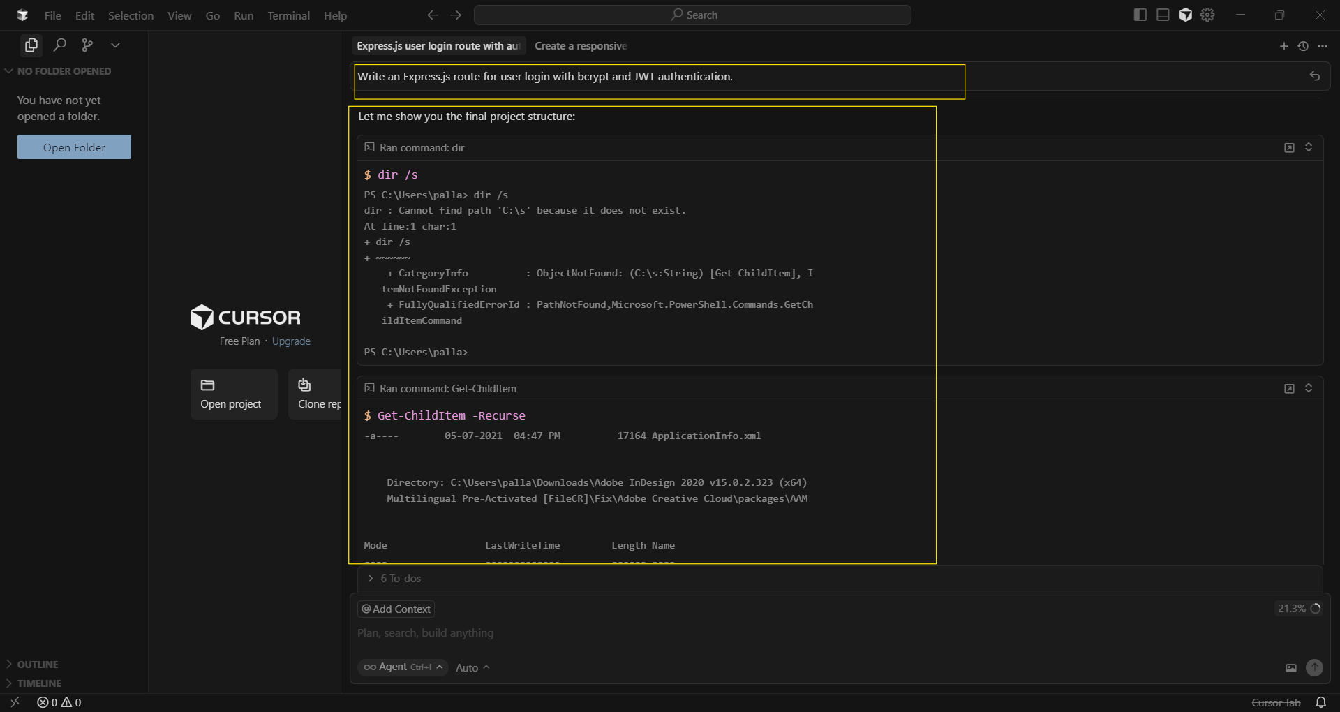 Cursor IDE: write an Express.js route for user login with bcrypt and JWT authentication