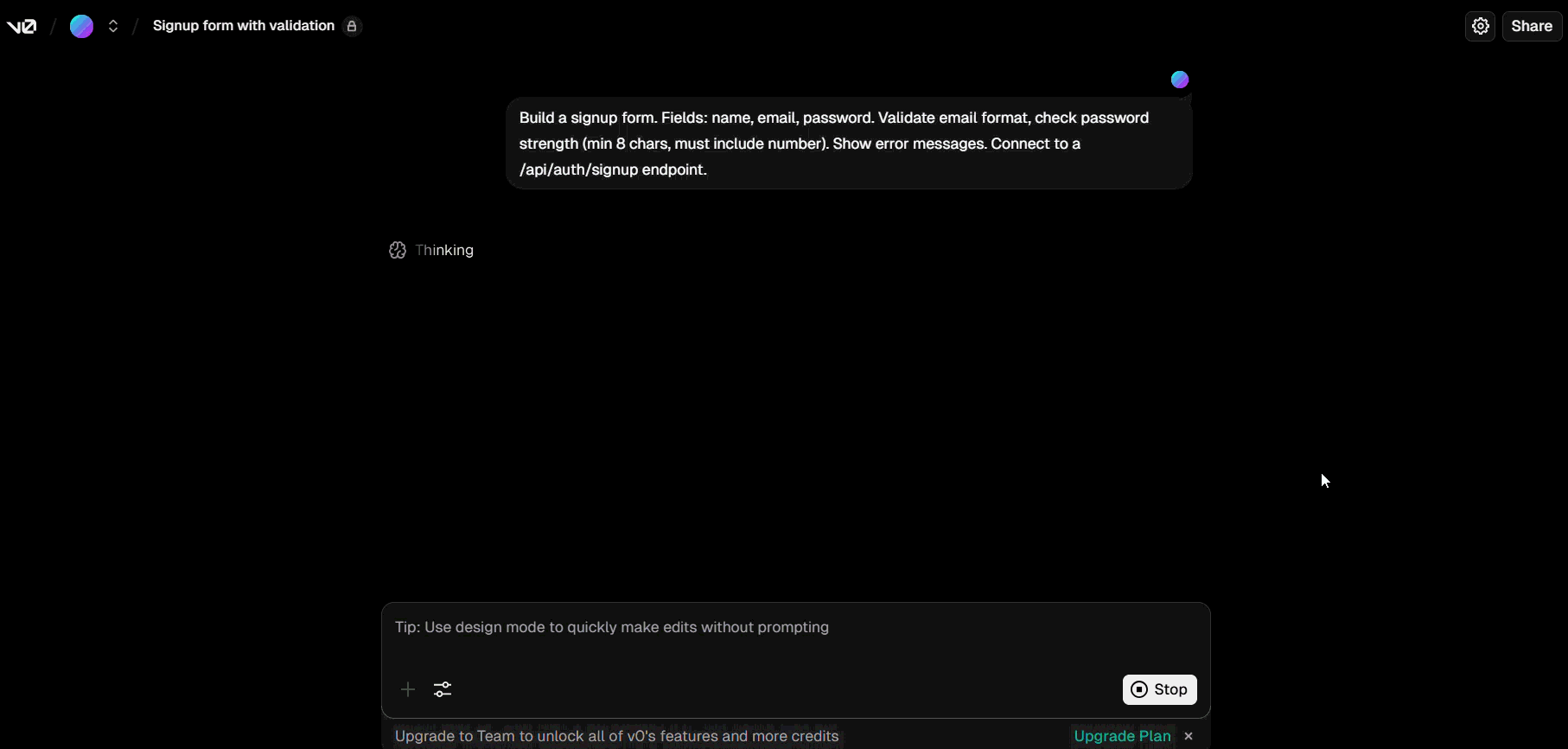 v0 by Vercel task: Build a signup form