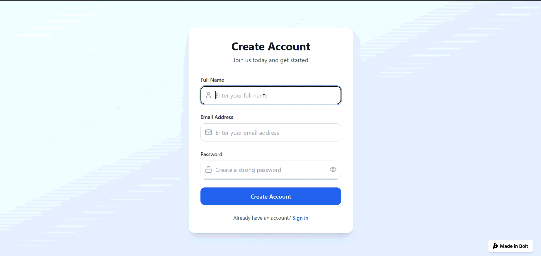 Bolt.new task: Create a signup form
