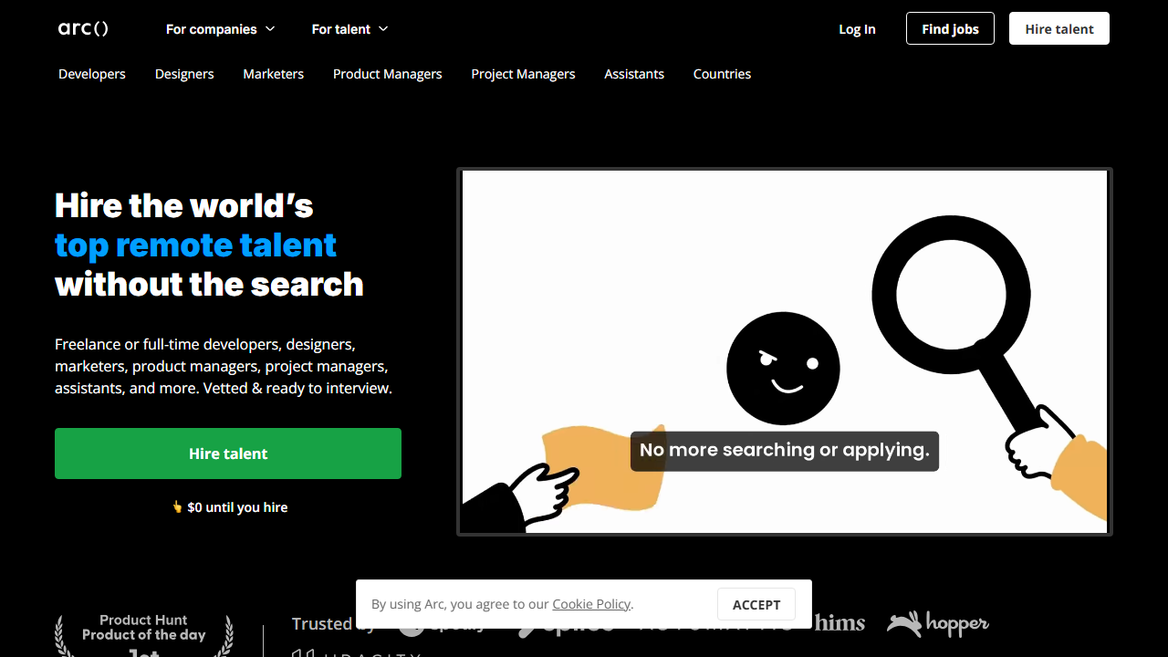 Arc.dev homepage