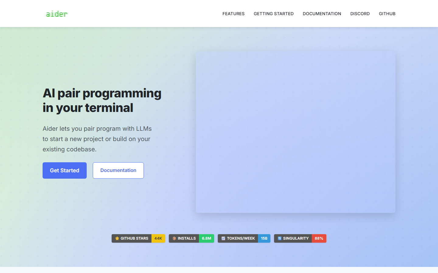 Aider landing page: AI pair programming in your terminal.