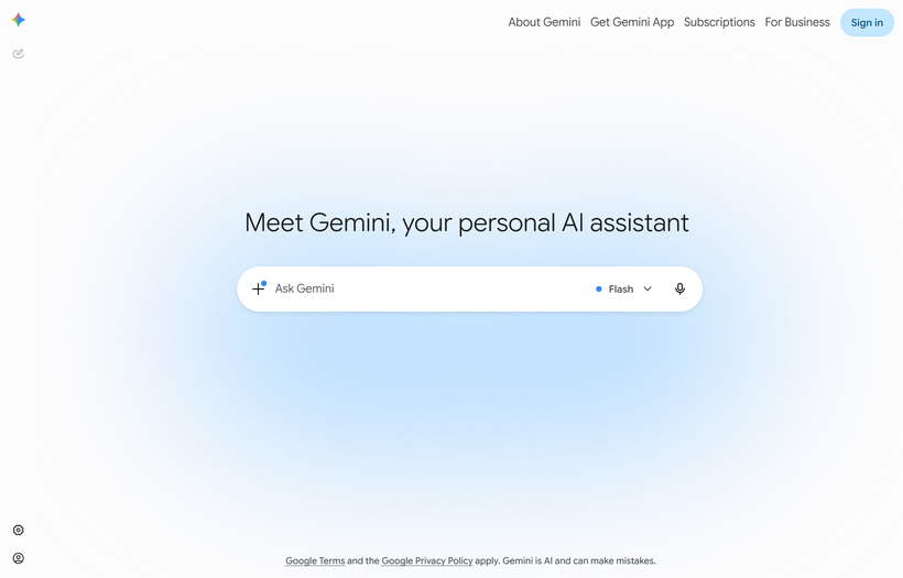 Gemini by Google DeepMind home page: Meet Gemini, your personal AI assistant