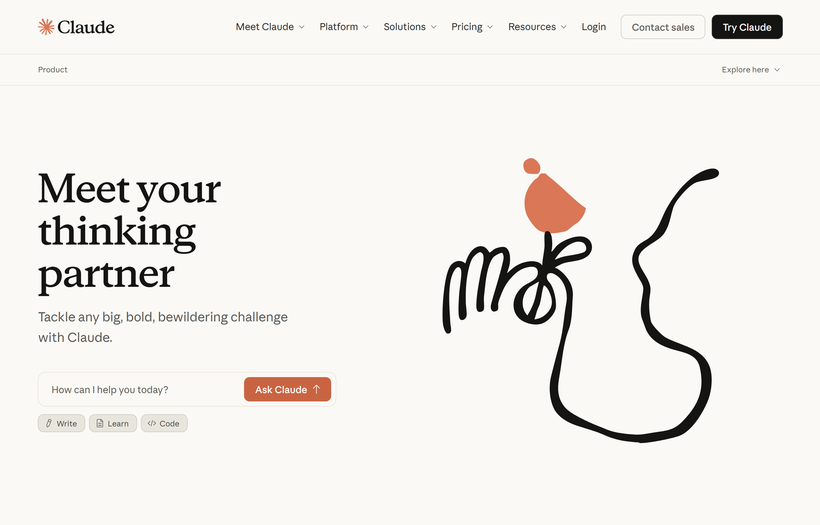 Claude by Anthropic home page: Meet your thinking partner